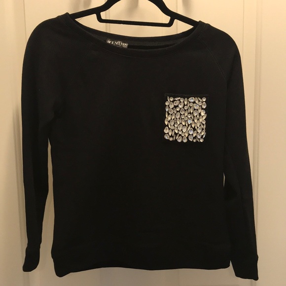 Venus XS Black Bedazzled Pocket Sweatshirt - Picture 4 of 15